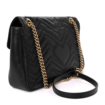 Gucci Calfskin Matelasse Medium GG Marmont Shoulder Bag Black 3 of 13
