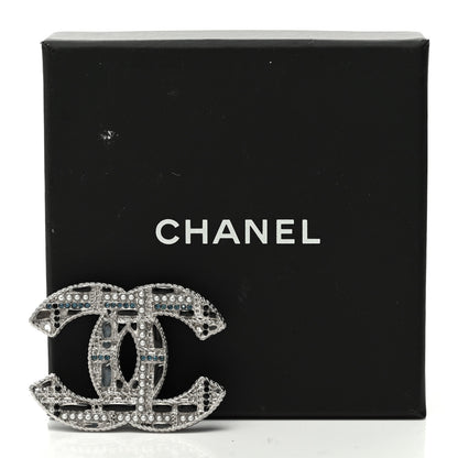 Chanel Crystal Pearl CC Tweed Brooch Blue White Pearly White 5 of 5