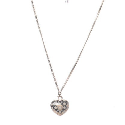 Christian Dior Metal Enamel Cannage Heart Pendant Necklace White Gold 1 of 6