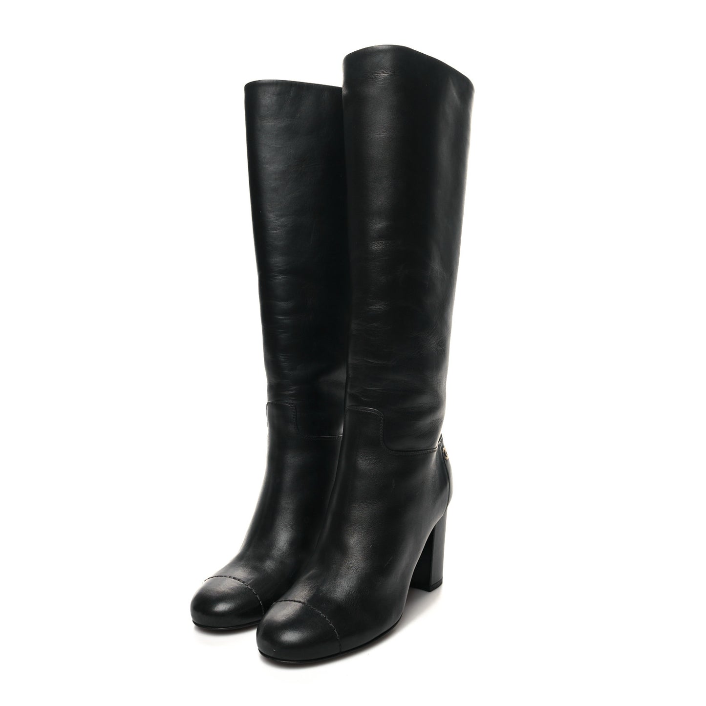 Calfskin CC Knee High Boots 37 Black