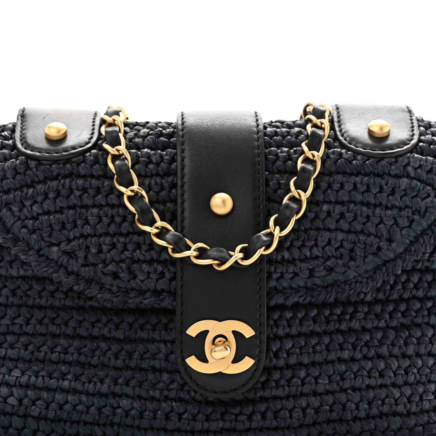 Chanel Straw Raffia Shoulder Bag Navy Blue 8 of 13