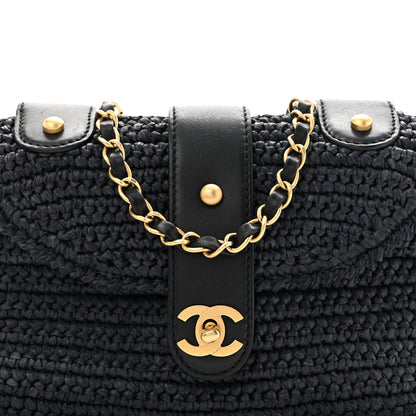 Chanel Straw Raffia Shoulder Bag Navy Blue 8 of 13