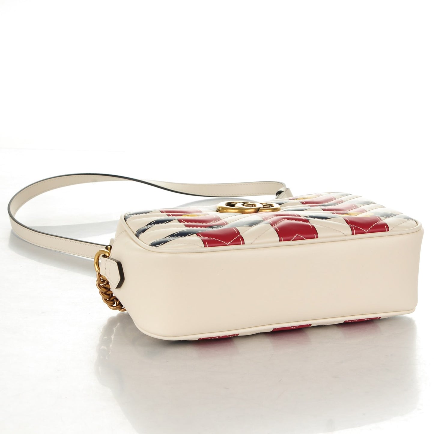 Calfskin Matelasse Trompe L'Oeil Print Small GG Marmont Chain Shoulder Bag White