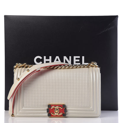 Chanel Lambskin Embossed Medium Boy Cube Flap White Red 12 of 12