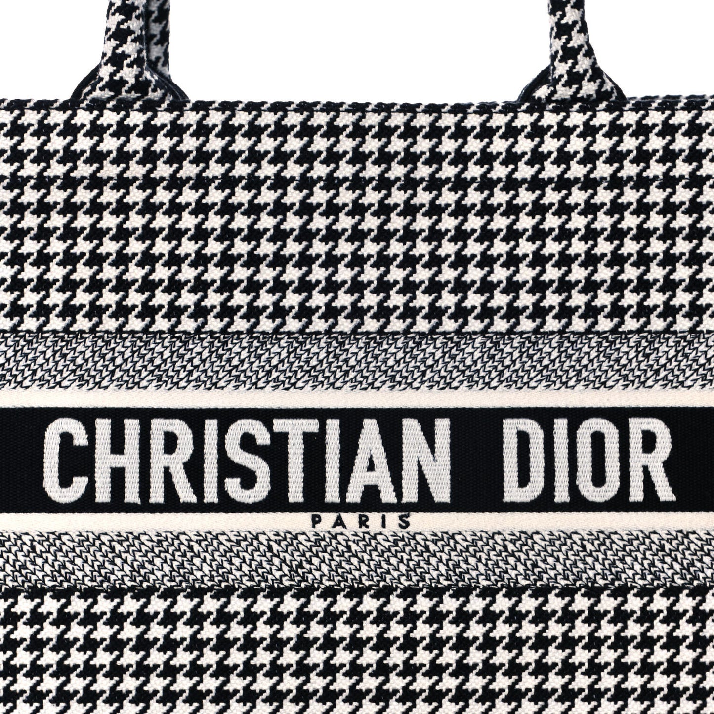 Canvas Houndstooth Embroidered Medium Book Tote Black White