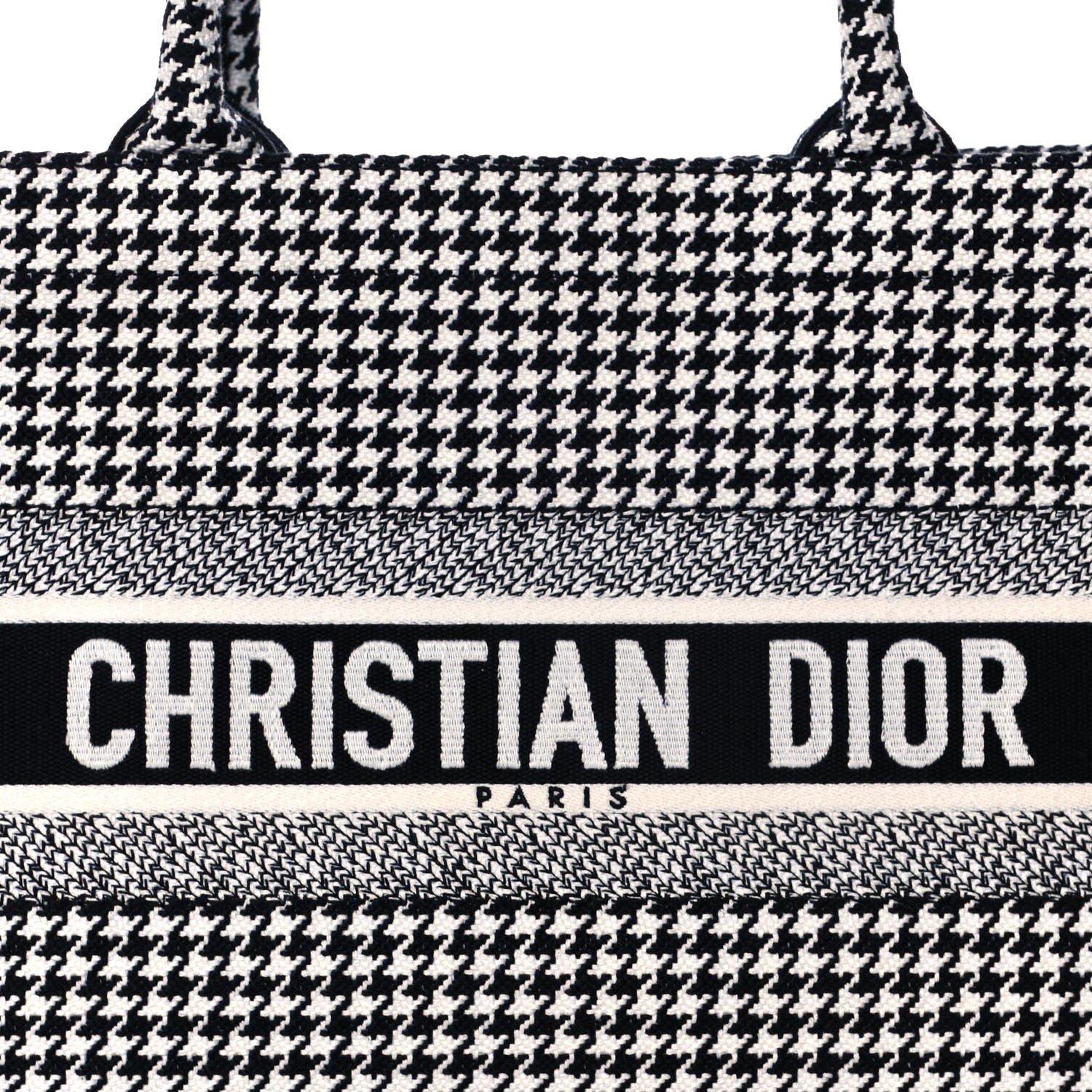 Christian Dior Canvas Houndstooth Embroidered Medium Book Tote Black White 8 of 11