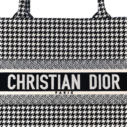 Christian Dior Canvas Houndstooth Embroidered Medium Book Tote Black White 8 of 11