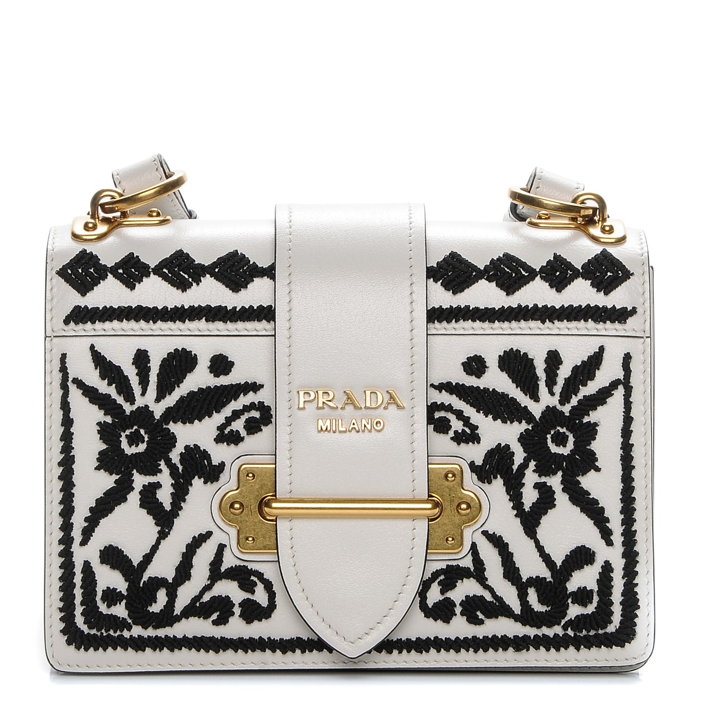 Calfskin Embroidered Cahier Bag White Black