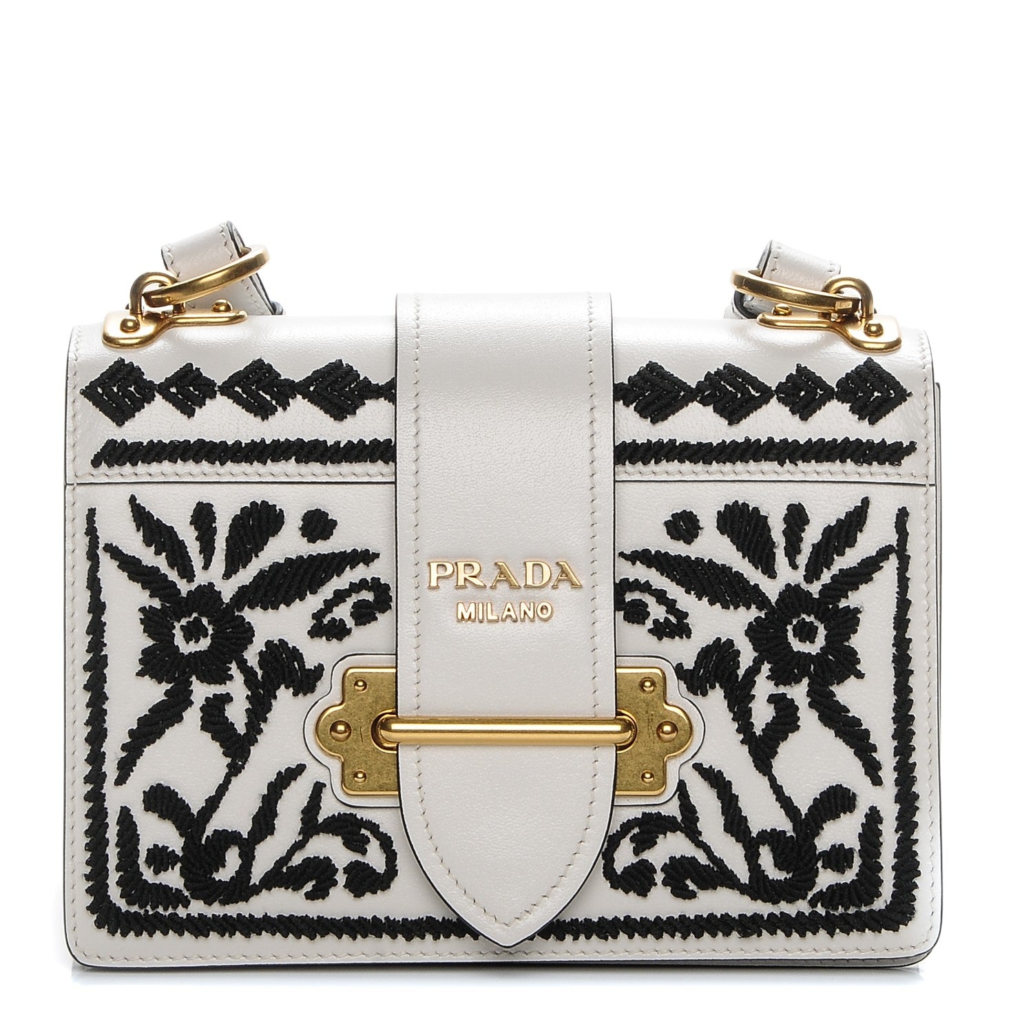 Prada Calfskin Embroidered Cahier Bag White Black 1 of 6