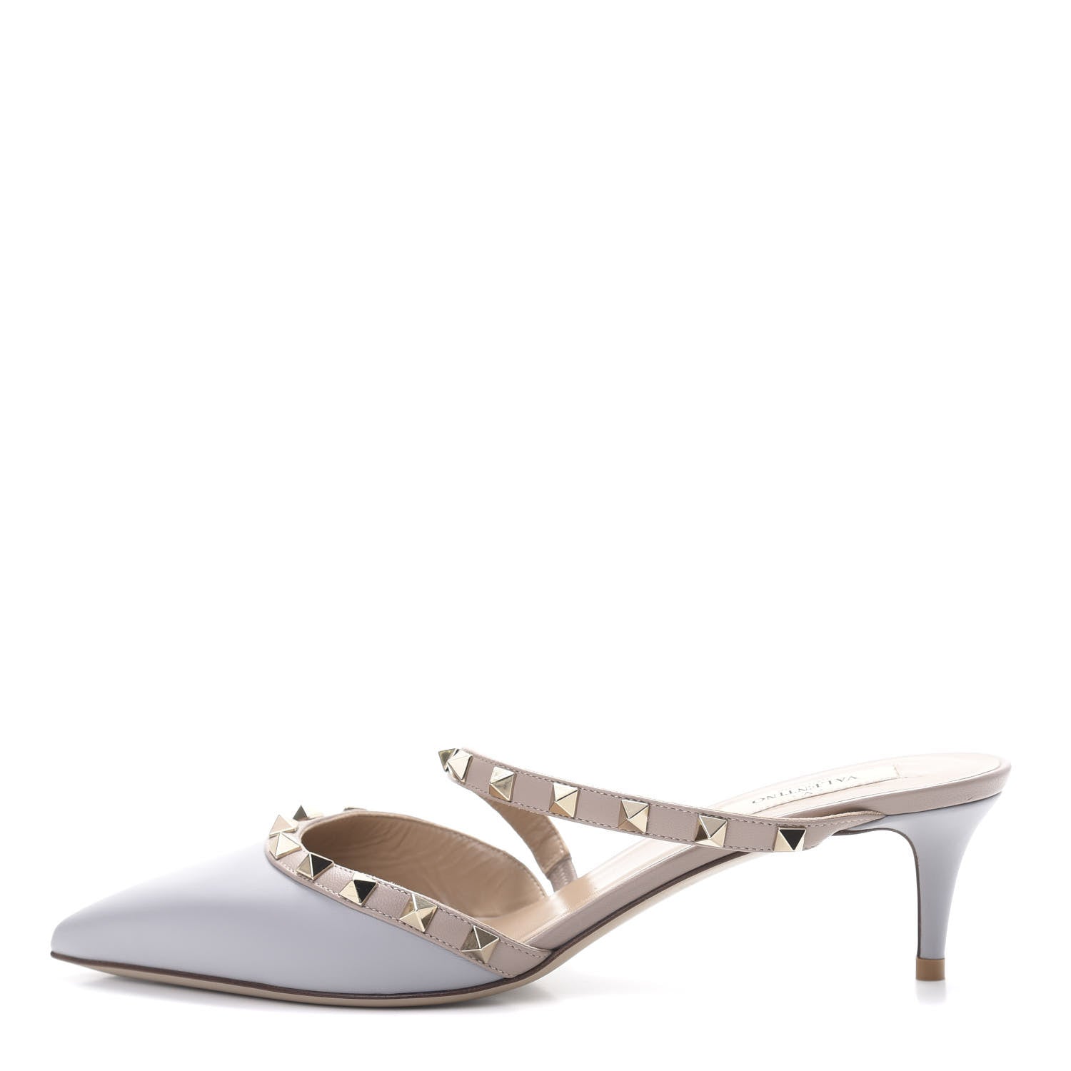 Valentino Garavani Calfskin Nappa Rockstud Cross Strap 50mm Mules 39 Pastel Grey Poudre 1 of 12