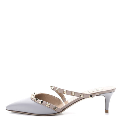 Valentino Garavani Calfskin Nappa Rockstud Cross Strap 50mm Mules 39 Pastel Grey Poudre 1 of 12