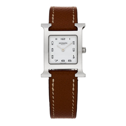 Hermes Stainless Steel Epsom 21mm Heure H Hour Quartz Watch Gold 1 of 5