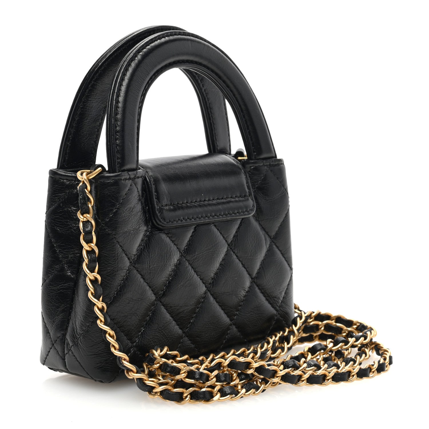 Chanel Shiny Aged Calfskin Quilted Mini Nano Kelly Shopper Black 3 of 11