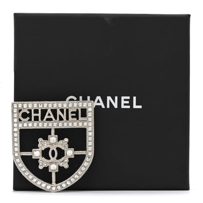 Chanel Swarovski Baguette Crystal CC Shield Brooch Silver 5 of 5