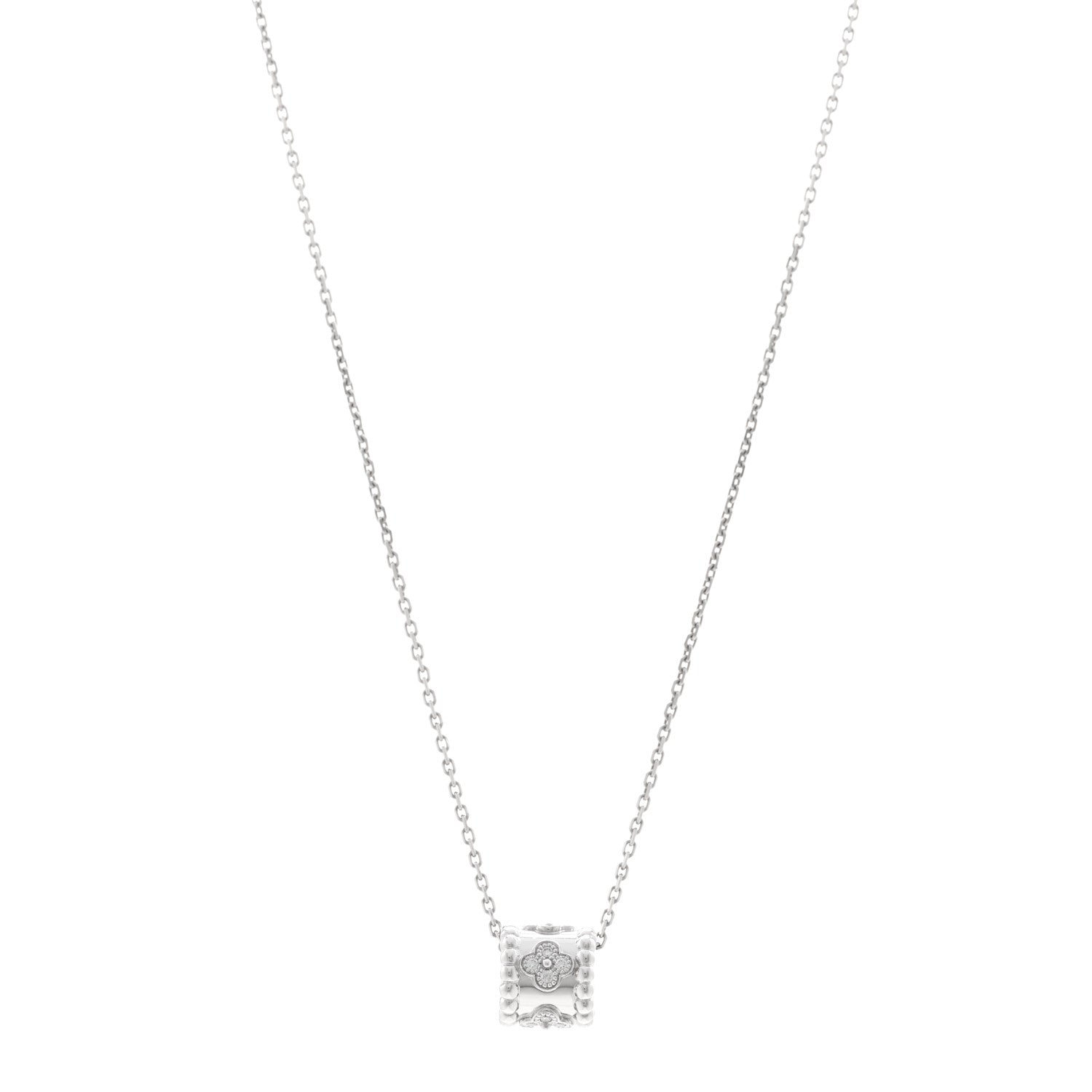 Van Cleef & Arpels 18K White Gold Diamond Small Perlee Clovers Pendant Necklace 1 of 5