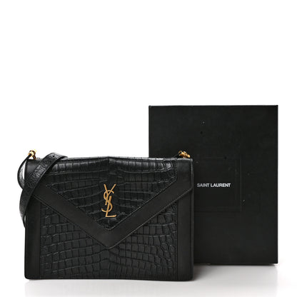 Saint Laurent Calfskin Crocodile Embossed Gaby Satchel Black 10 of 10