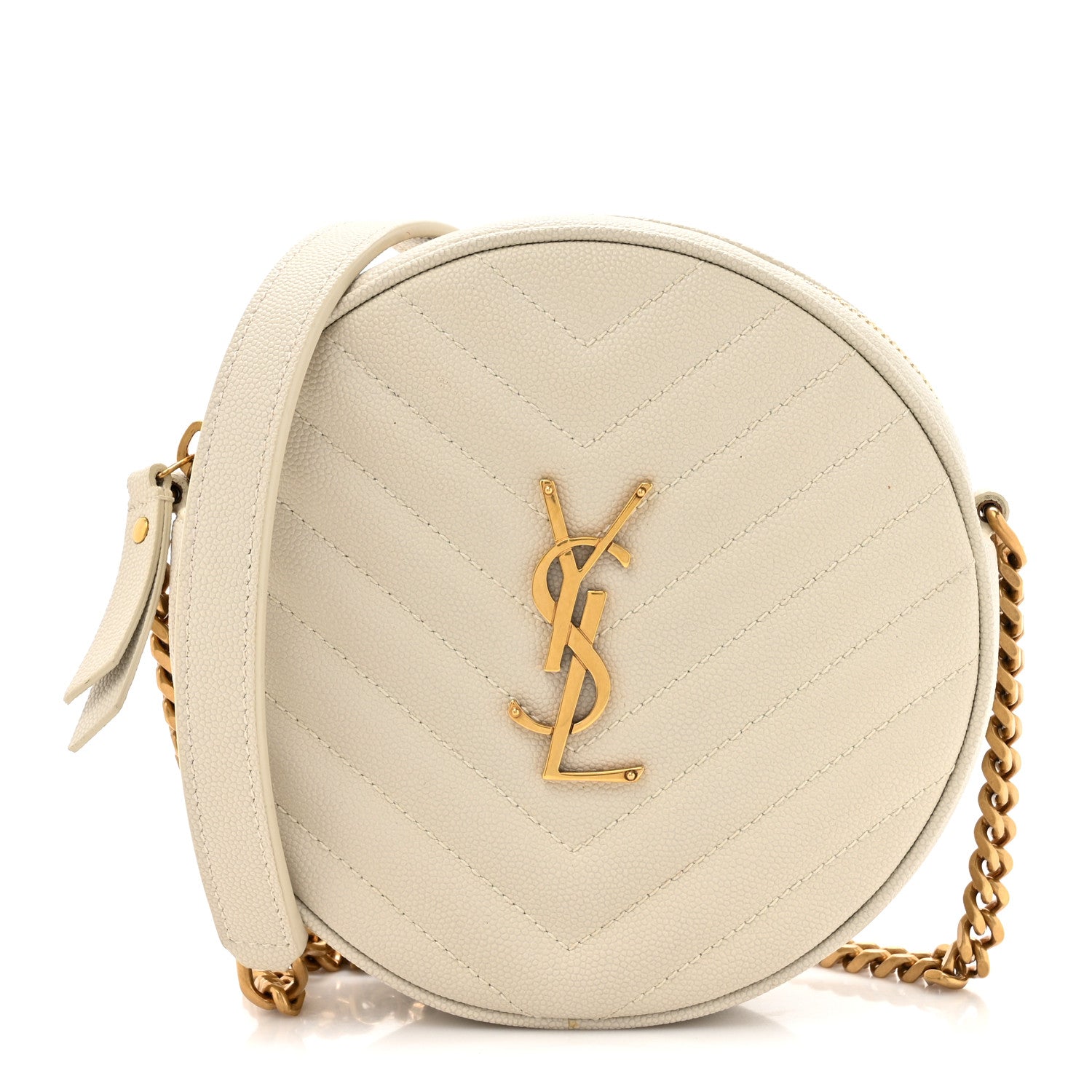 Saint Laurent Grain De Poudre Matelasse Chevron Quilted Round Vinyle Camera Bag Crema Soft 1 of 11