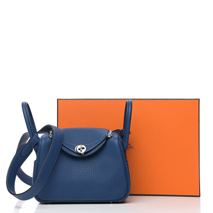 Hermes Taurillon Clemence Mini Lindy 20 Deep Bleu 9 of 9