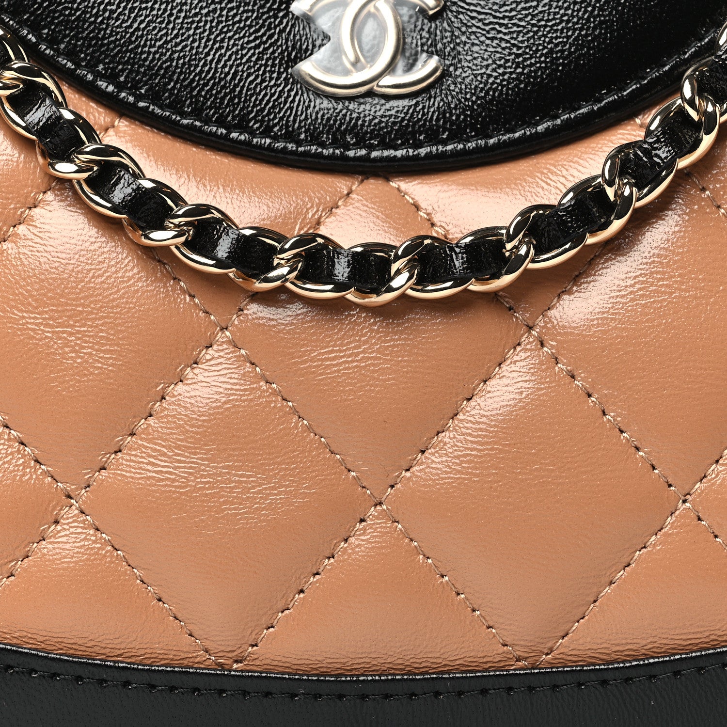 Chanel Shiny Crumpled Calfskin Quilted Nano 31 Shopping Bag Dark Beige Black 8 of 11