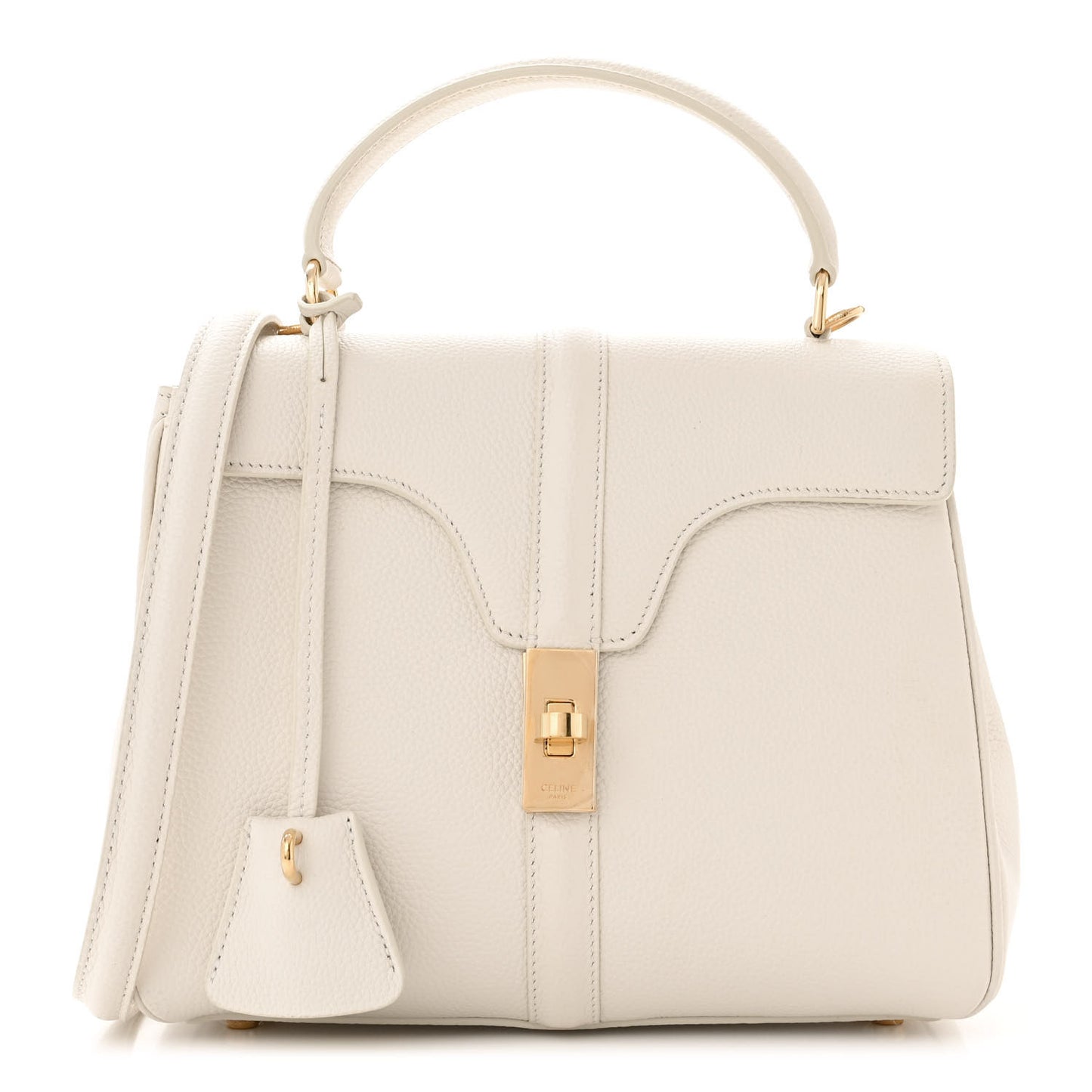 Grained Calfskin Small 16 Top Handle Bag White