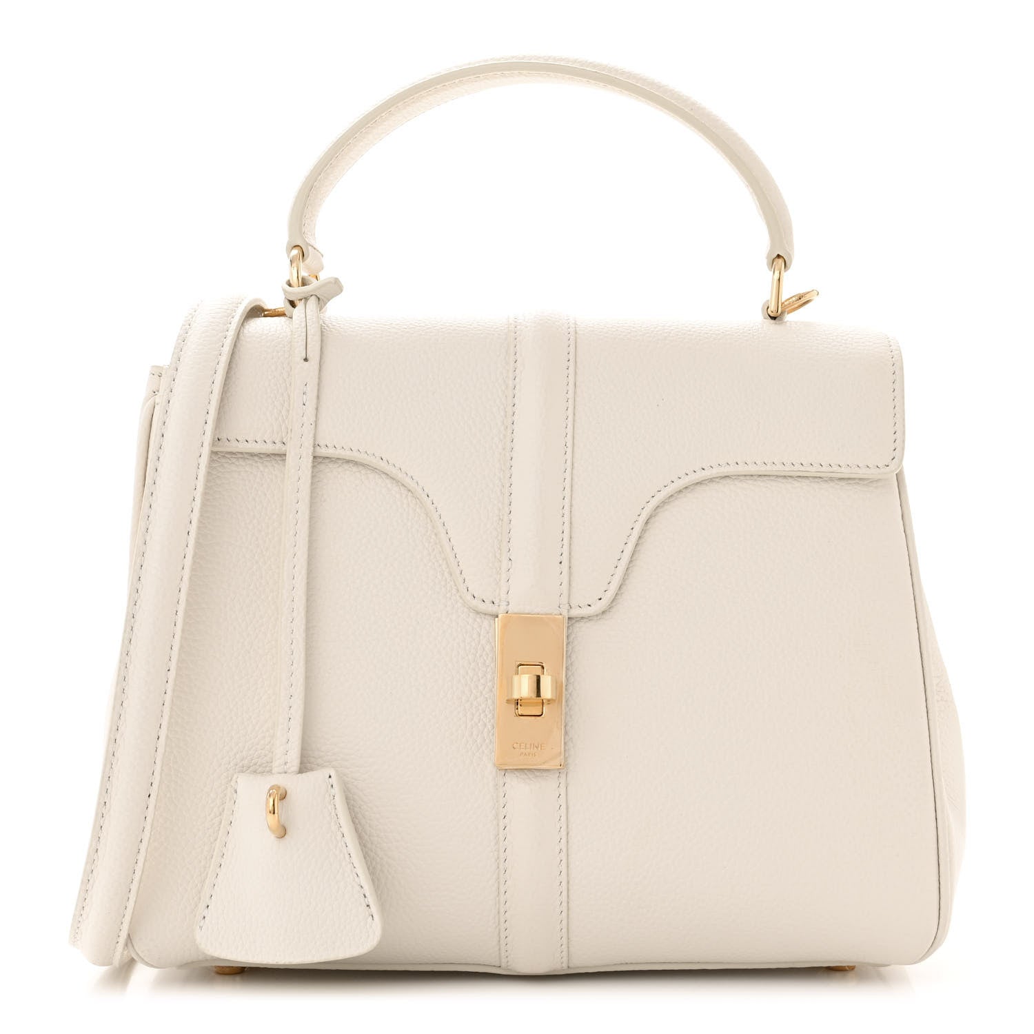Celine Grained Calfskin Small 16 Top Handle Bag White 1 of 14