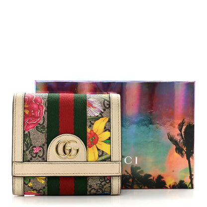 Gucci GG Supreme Monogram Flora Textured Calfskin Web Ophidia Card Case Wallet Beige Ebony Multicolor Mystic White 8 of 8