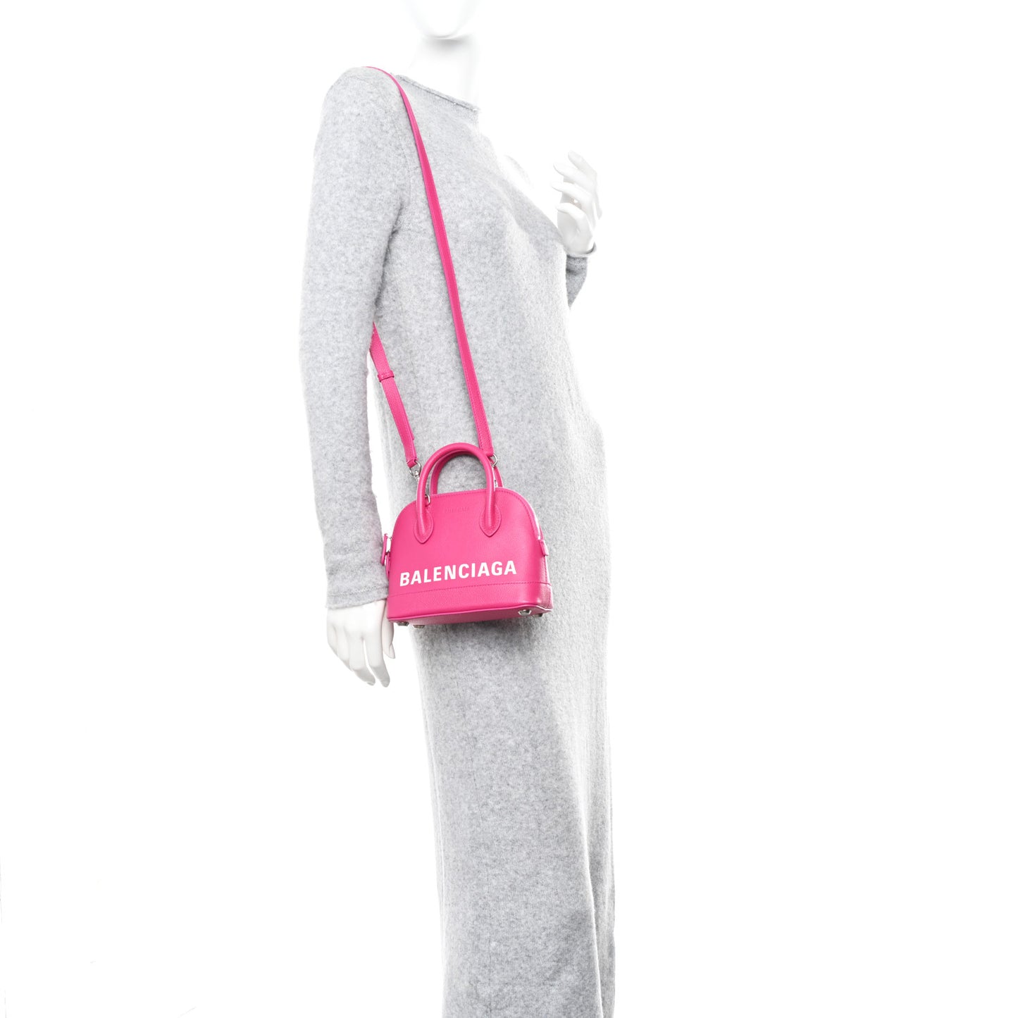 Signature Grained Calfskin Logo XXS Ville Top Handle Bag Fuchsia White