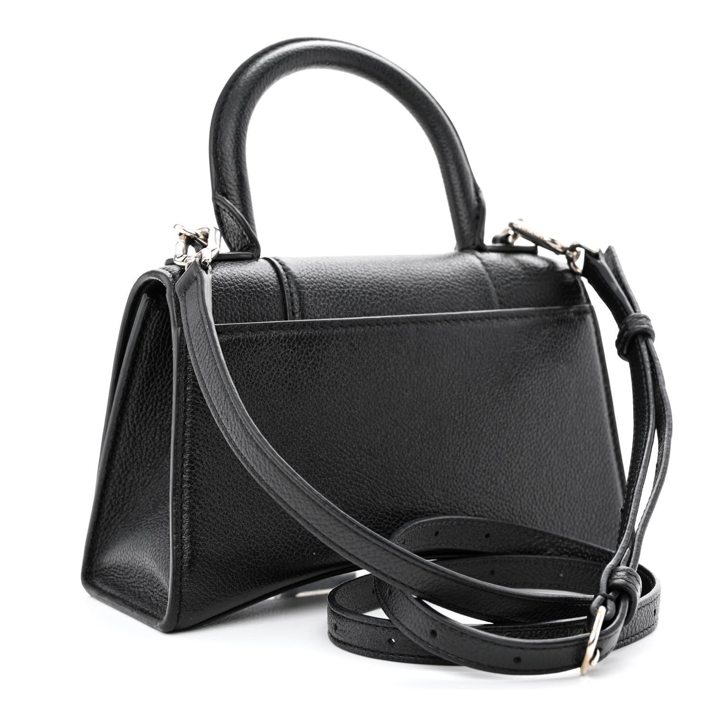 Grained Calfskin Hourglass Top Handle Bag XS Black