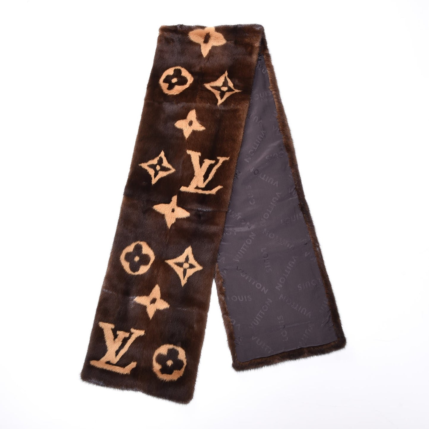 Monogram Mink Fur Stole Brown