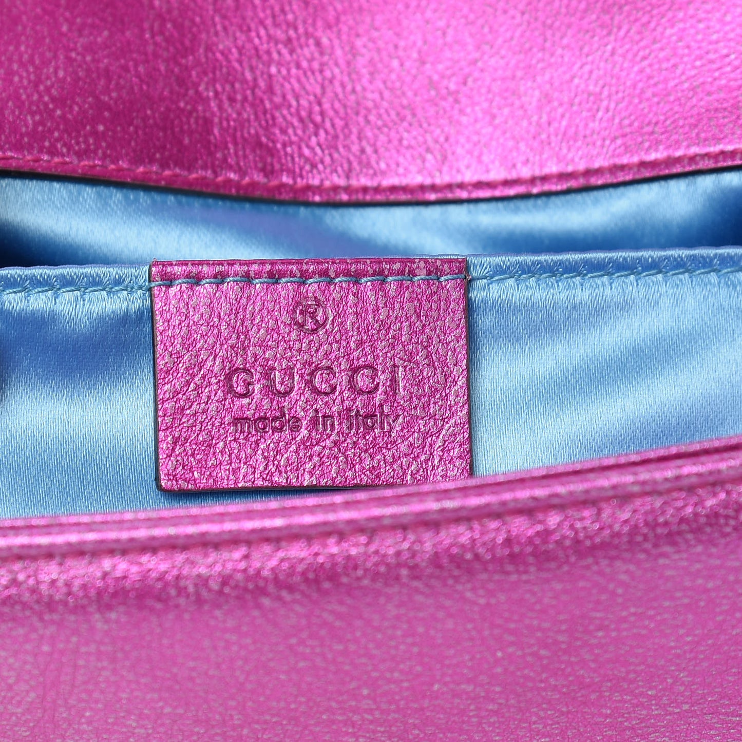 Metallic Calfskin Matelasse Mini GG Marmont Shoulder Bag Fuchsia