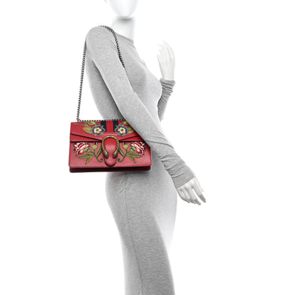 Gucci Calfskin Web Floral Embroidered Small Dionysus Shoulder Bag Hibiscus Red 2 of 16