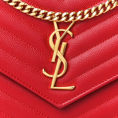 Saint Laurent Grain De Poudre Matelasse Chevron Monogram Chain Wallet New Red 8 of 10