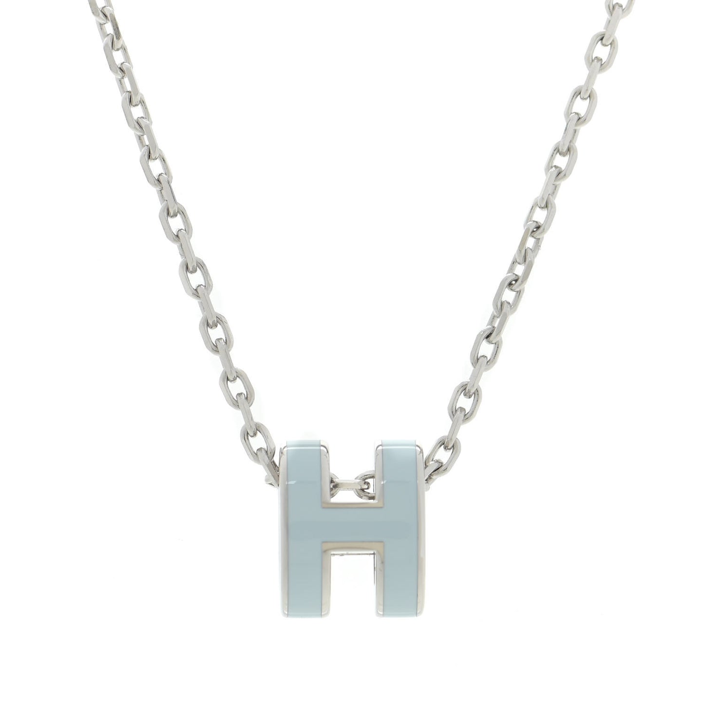Lacquered Palladium Mini Pop H Pendant Necklace Bleu Zephyrr