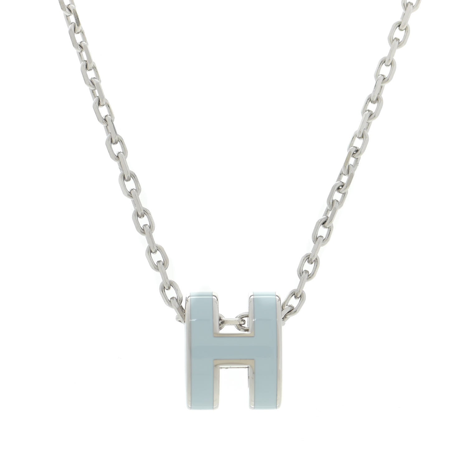 Hermes Lacquered Palladium Mini Pop H Pendant Necklace Bleu Zephyrr 3 of 5