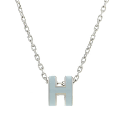 Hermes Lacquered Palladium Mini Pop H Pendant Necklace Bleu Zephyrr 3 of 5
