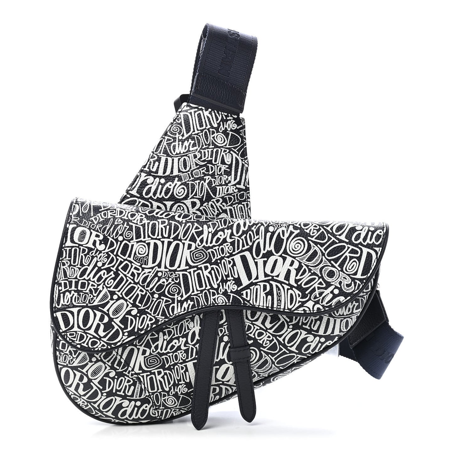 X SHAWN STUSSY Grained Calfskin Printed Mens Saddle Bag Navy Blue