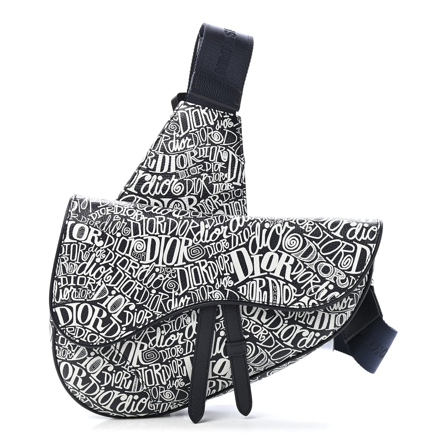 Christian Dior X SHAWN STUSSY Grained Calfskin Printed Mens Saddle Bag Navy Blue 1 of 9