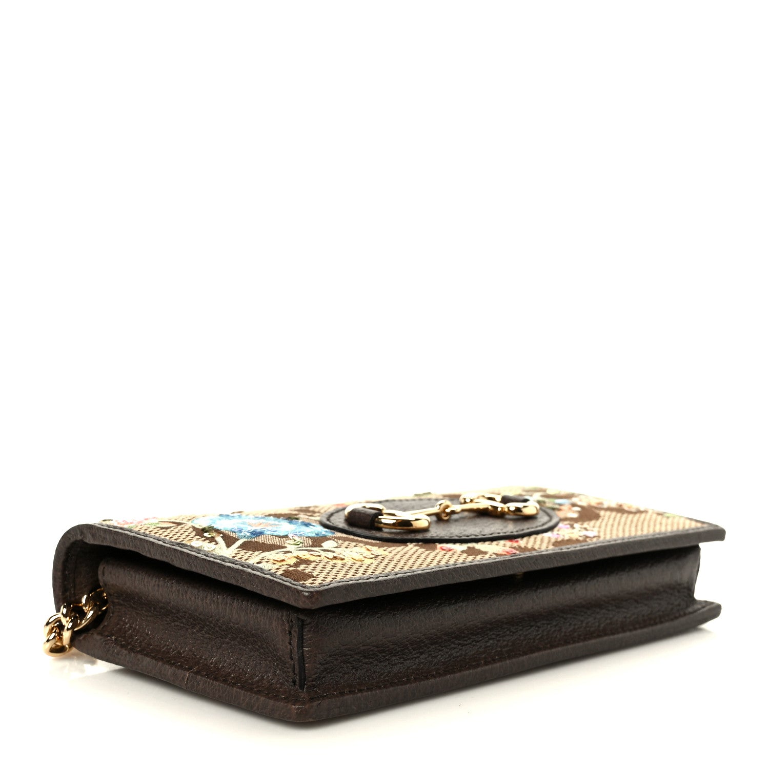 Gucci Monogram Jumbo GG Textured Dollar Calfskin Embroidered Horsebit 1955 Wallet On Chain Camel Ebony New Acero Multicolor 4 of 10