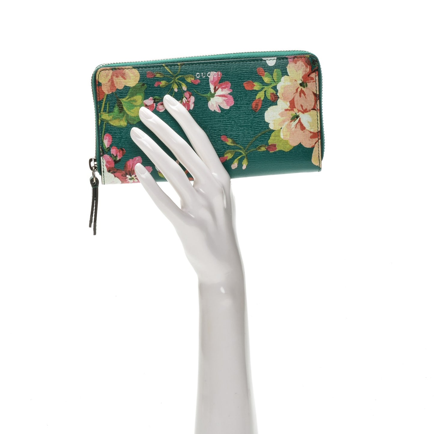 Calfskin Blooms Print Zip Around Wallet Bright Emerald Multicolor