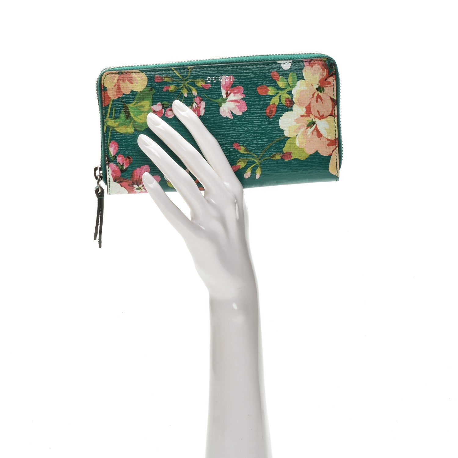 Gucci Calfskin Blooms Print Zip Around Wallet Bright Emerald Multicolor 2 of 6
