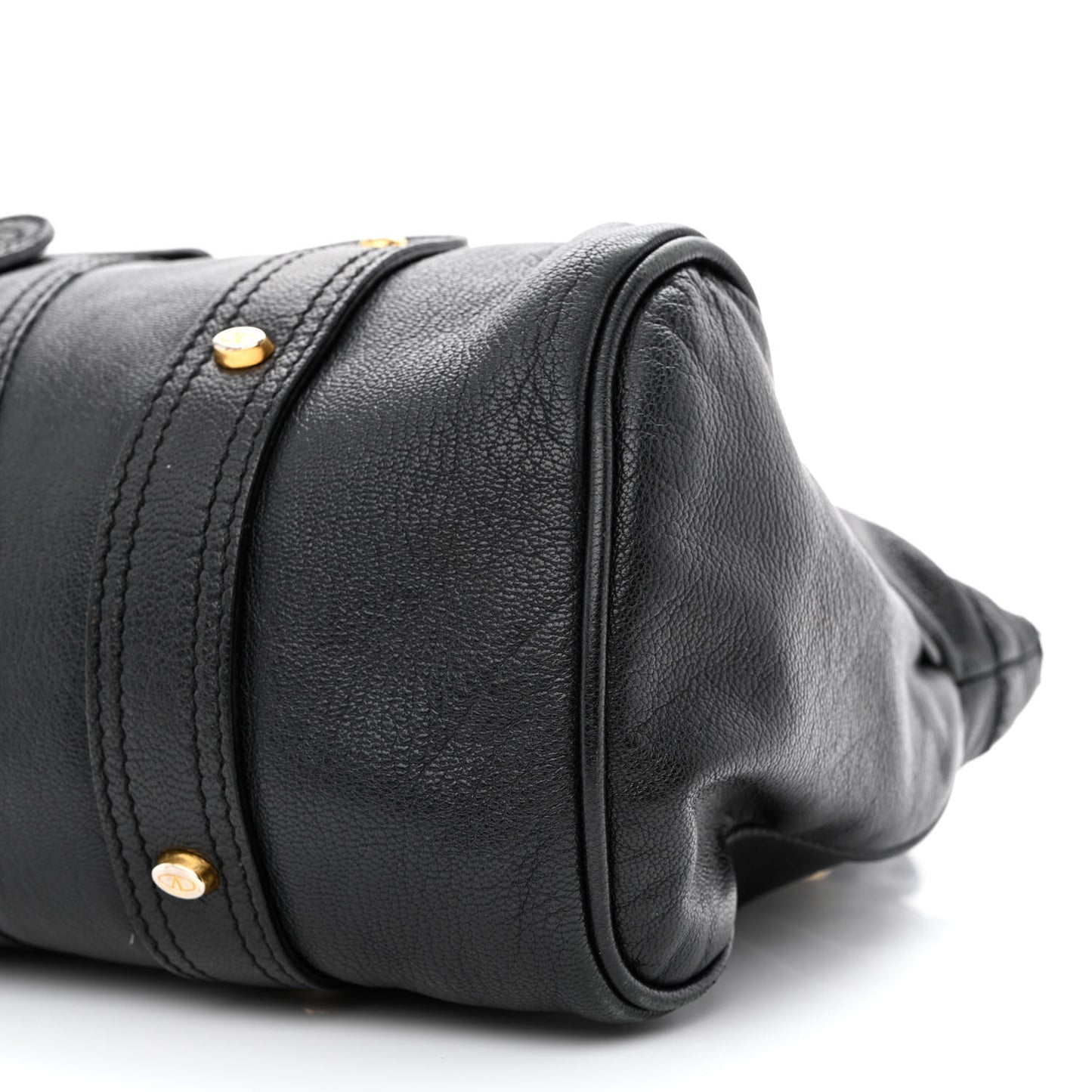 Grained Calfskin Catch Satchel Black