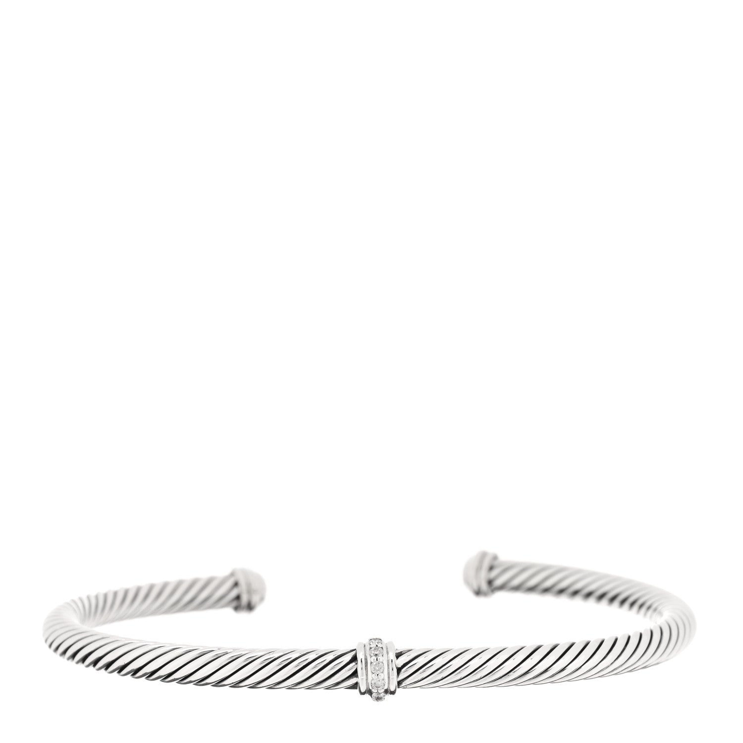 David Yurman Sterling Silver Diamond 4mm Cable Classics Single Station Bracelet 1 of 3
