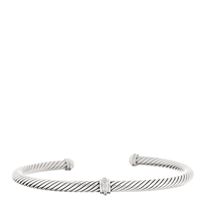 David Yurman Sterling Silver Diamond 4mm Cable Classics Single Station Bracelet 1 of 3