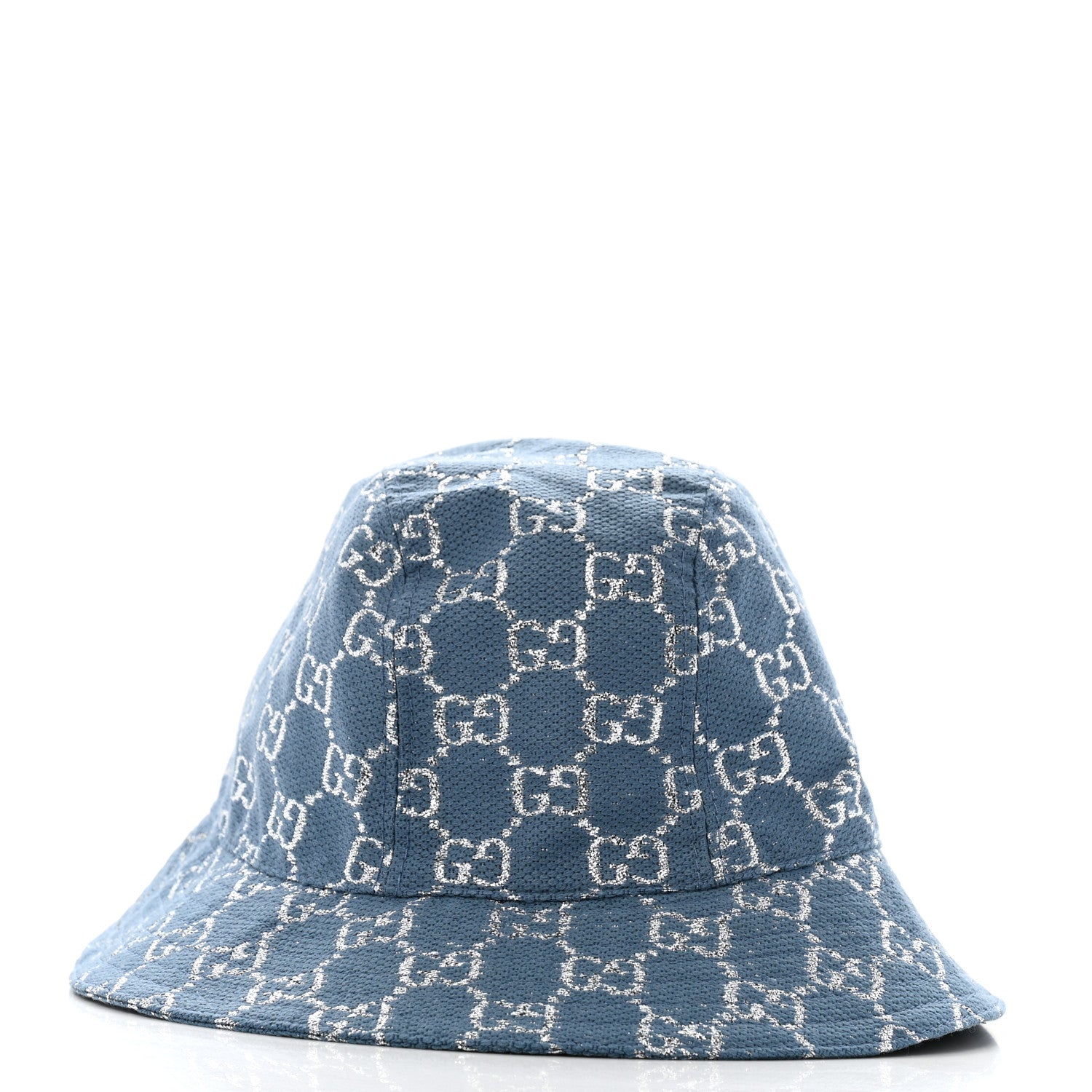 Gucci Canvas Lame GG Monogram Bucket Hat XS Light Blue Silver 3 of 9