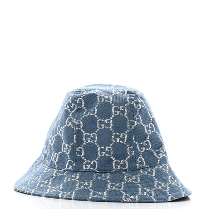 Gucci Canvas Lame GG Monogram Bucket Hat XS Light Blue Silver 3 of 9