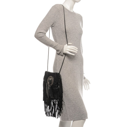 Saint Laurent Calfskin Crocodile Embossed Anita Tassed Crossbody Bag Black 2 of 6