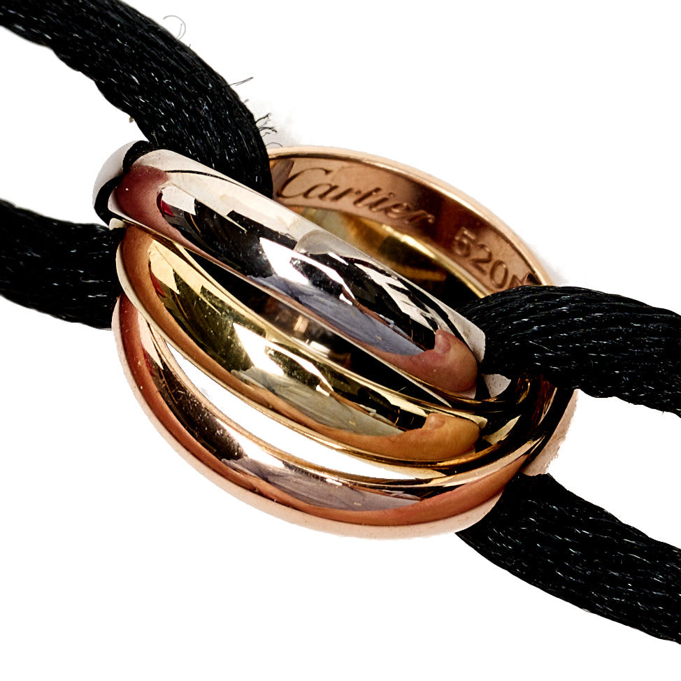 Cartier 18K Pink Yellow White Gold Trinity Adjustable Cord Bracelet Black 5 of 7