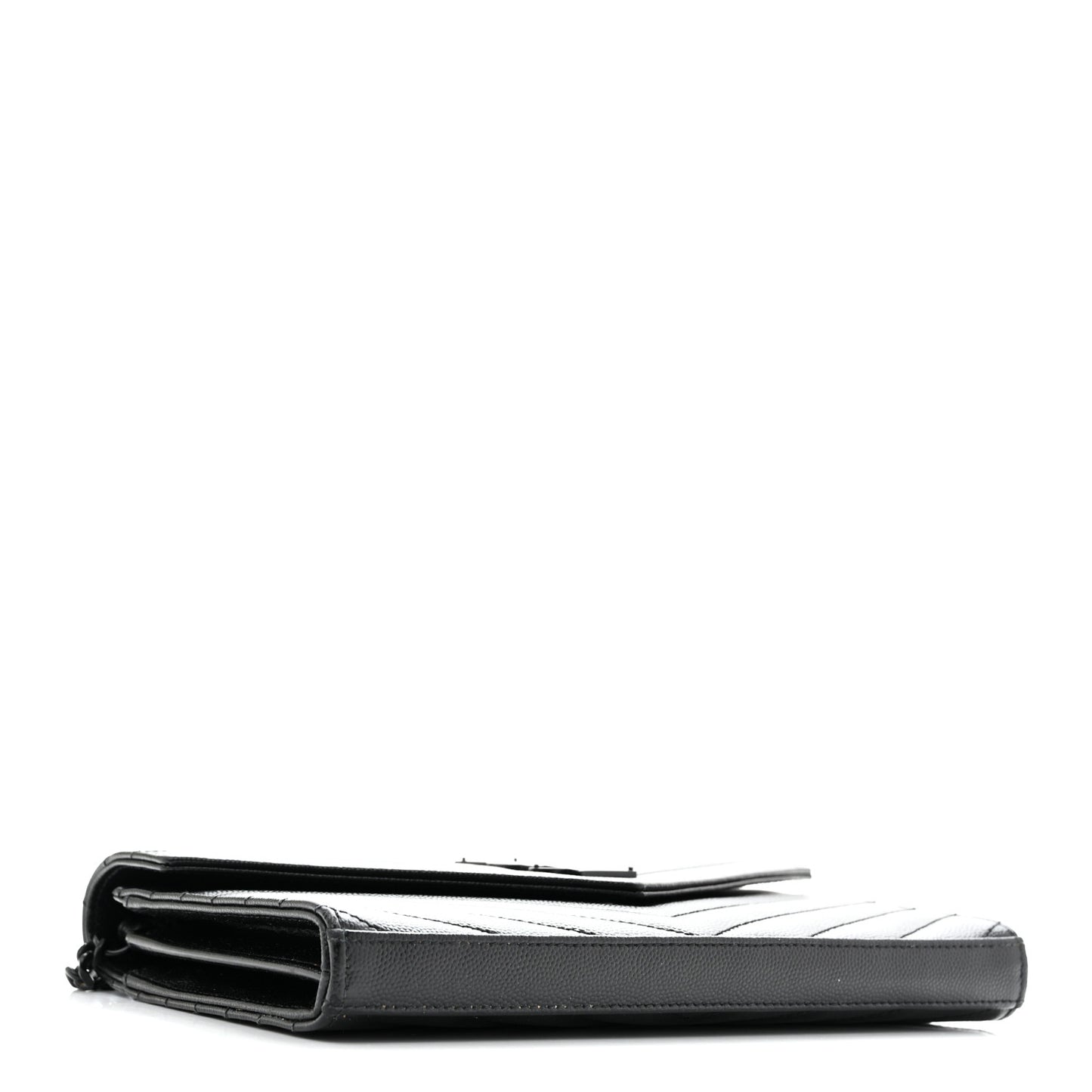 Grain De Poudre Matelasse Chevron Monogram Monochrome Envelope Chain Wallet Black