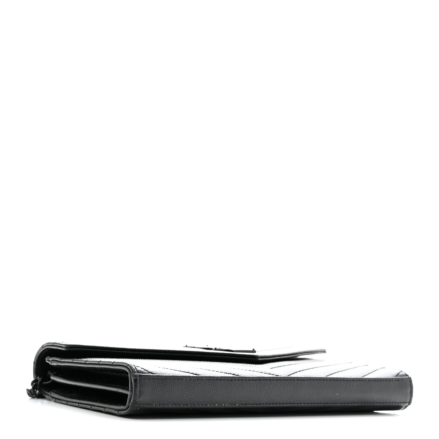 Saint Laurent Grain De Poudre Matelasse Chevron Monogram Monochrome Envelope Chain Wallet Black 4 of 14