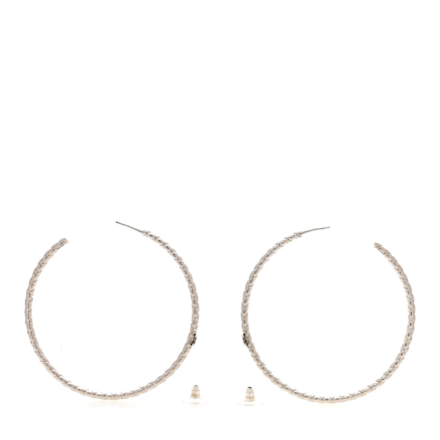Metal Quilt CC Hoop Earrings Silver